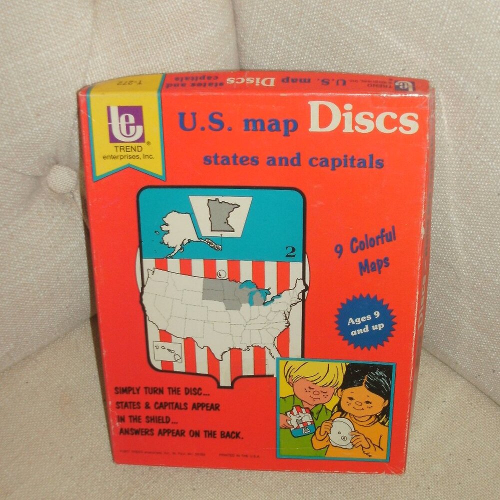 Vintage 70s US Map Discs States and Capitals Children's Learning Game Complete